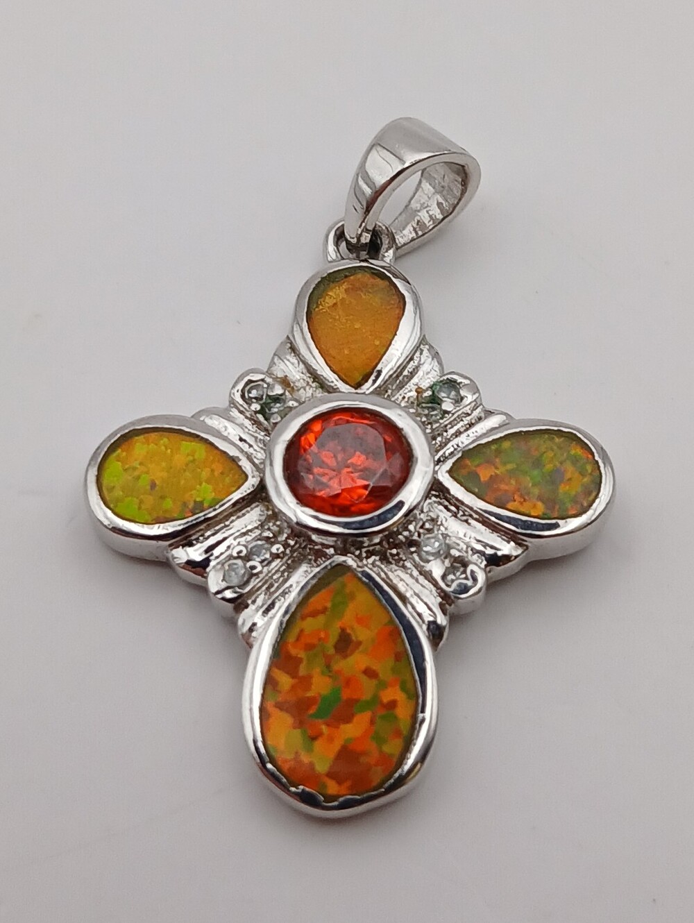 Cross Orange And Silver Marked 925 Pendant